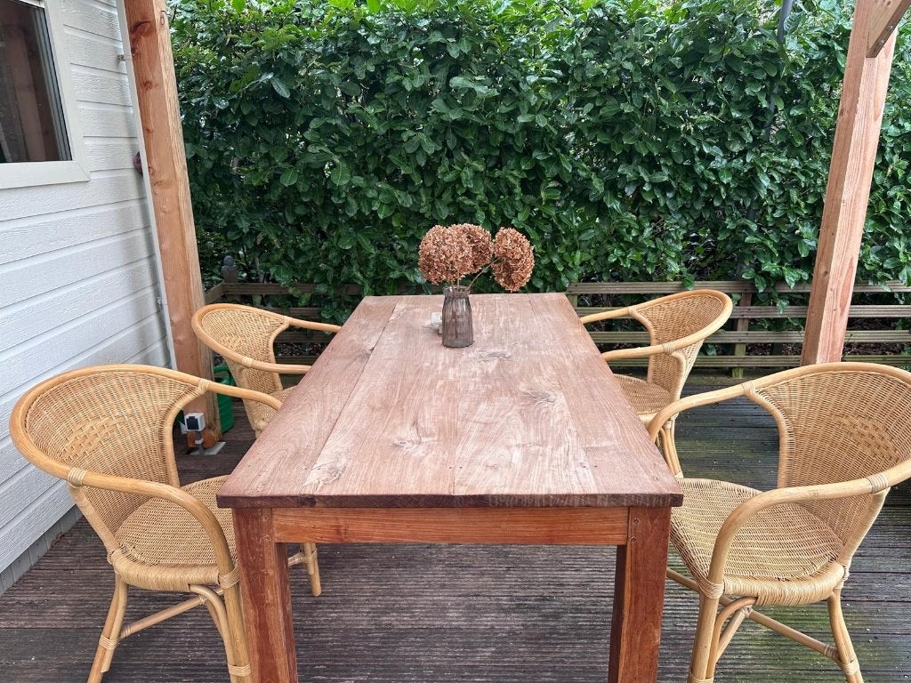 4 rieten terrasstoelen, Ophalen, Zo goed als nieuw, Rotan