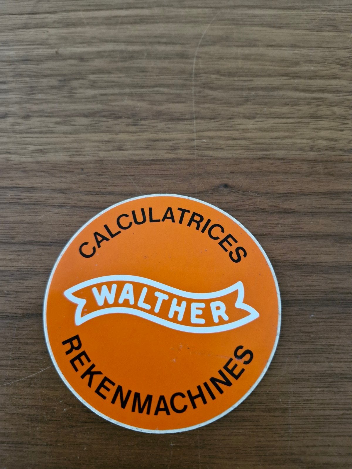 9297 Vintage Walther Rekenmachines Sticker - Oranje, Ophalen of Verzenden, Gebruikt, Overige typen