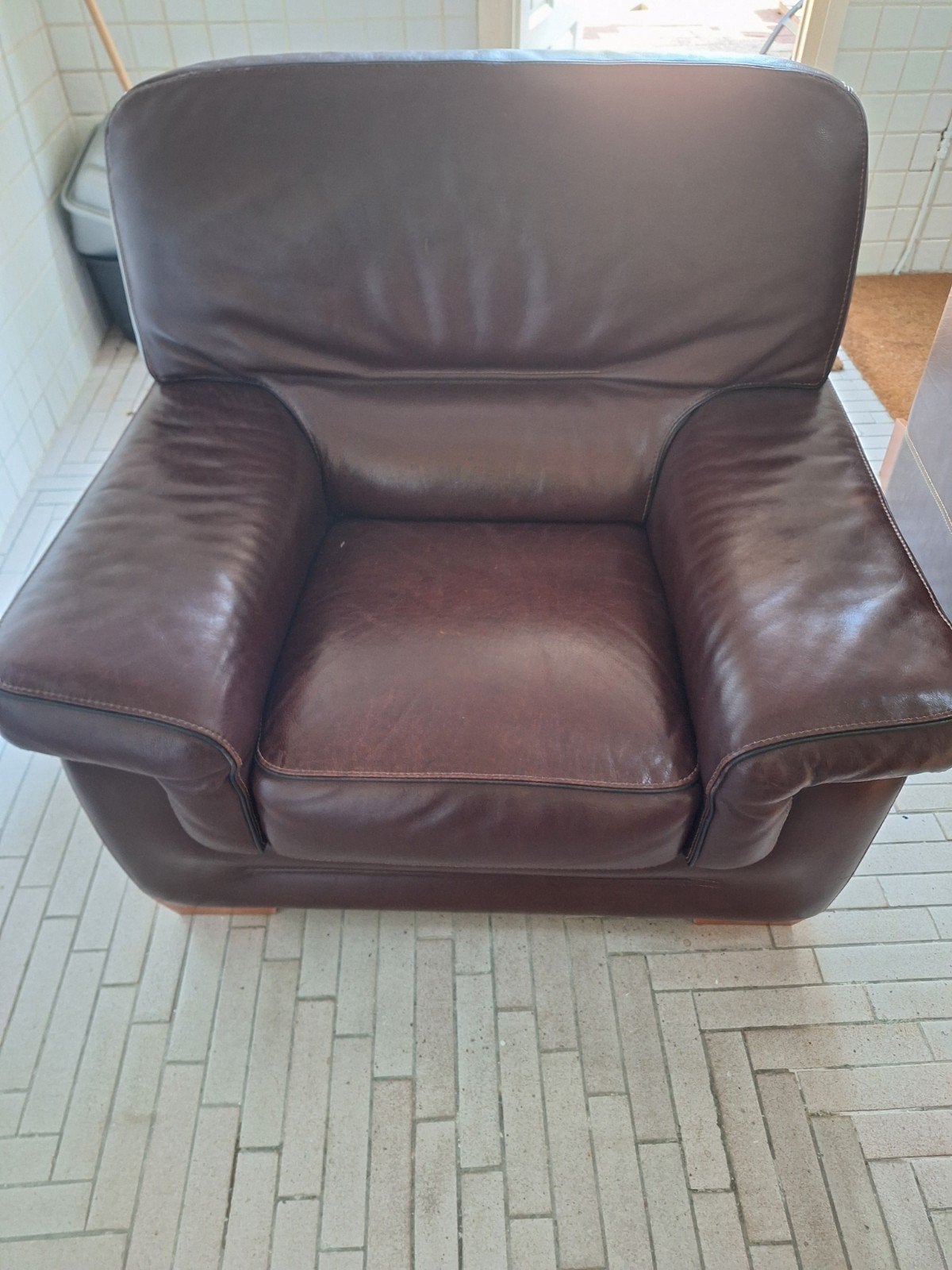 2 nette bruine zadelleren fauteuils, Ophalen, Gebruikt, Leer