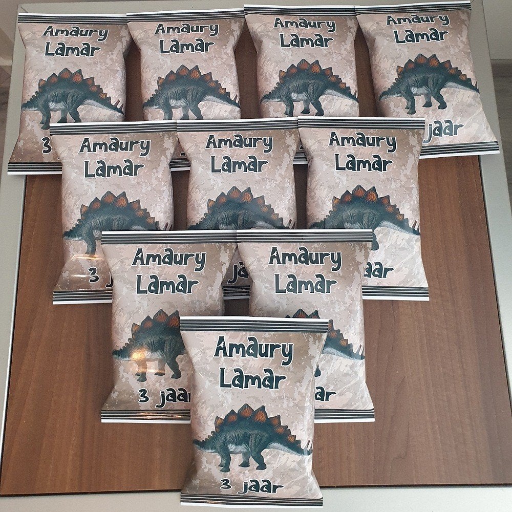 Traktatie zakje chips met thema DINOSAURUS, Ophalen of Verzenden, Nieuw, Feestartikel, Verjaardag