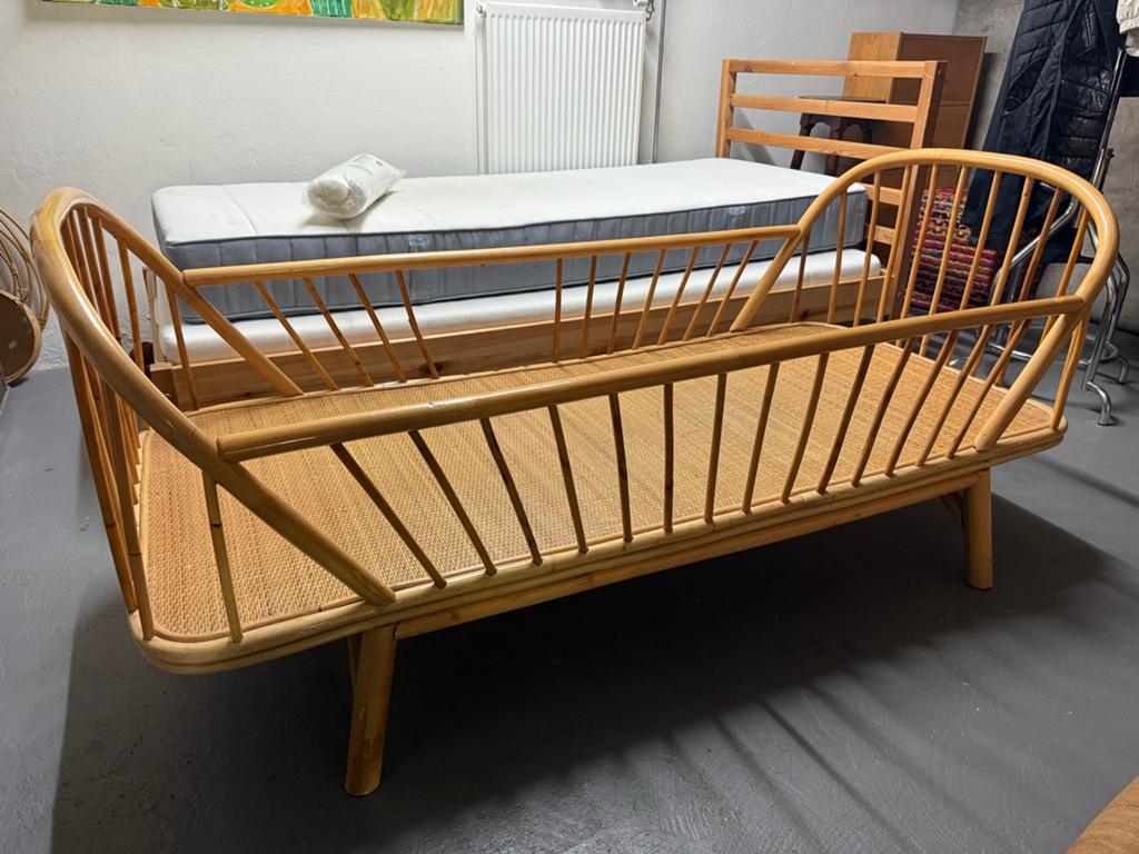 Vintage rotan peuter bed 160x70cm, Kinderen en Baby's, Babywiegjes en Ledikanten, Ophalen, Gebruikt, Ledikant