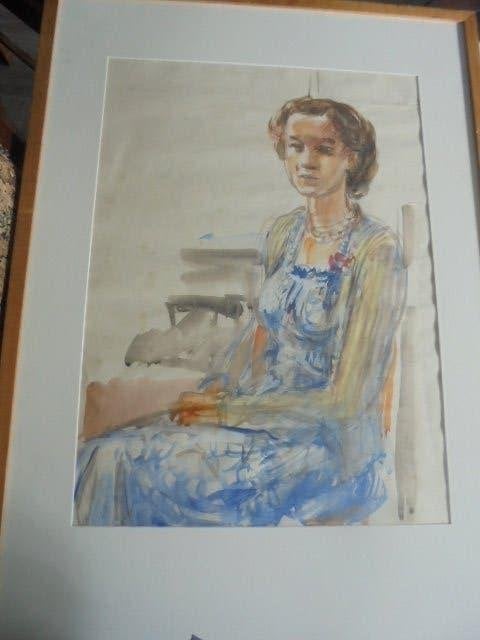 De Ploeg - Johan Dijkstra -Portret van dame -mevr. Wiegers ?, Ophalen of Verzenden, Papier/karton, Aquarel, Portret