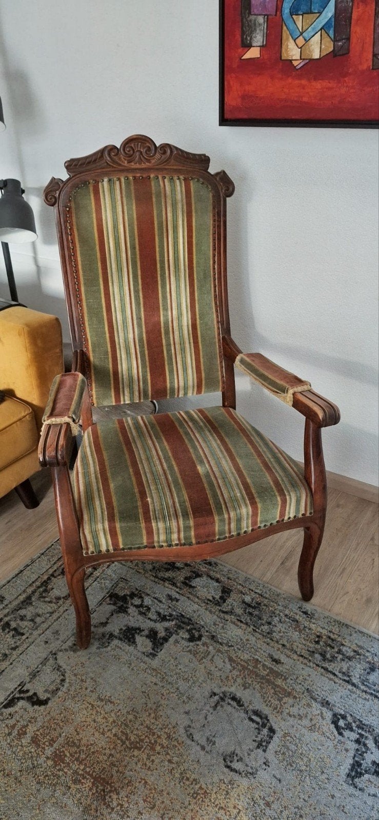 Klassieke Voltaire Fauteuil Vintage met Streepmotief, Antiek en Kunst, Ophalen
