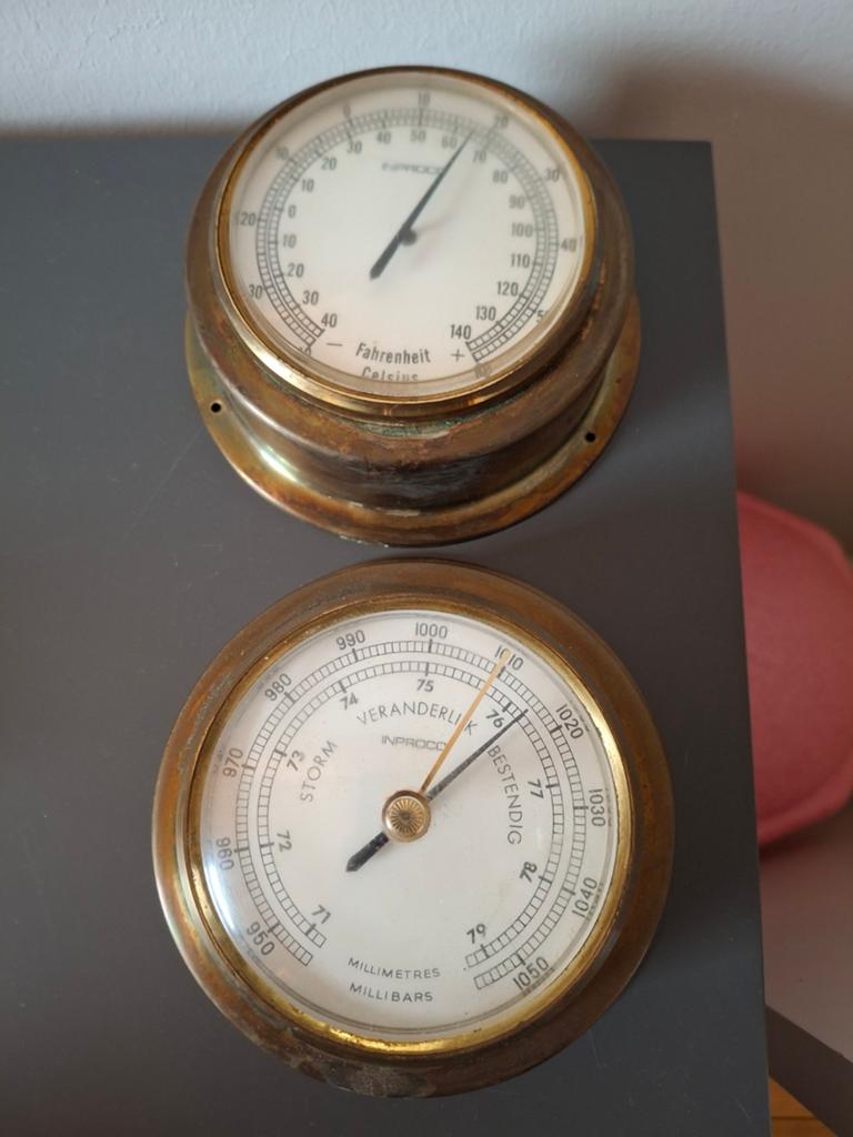 Inproco Messing Barometer en Thermometer, Ophalen of Verzenden, Gebruikt, Barometer