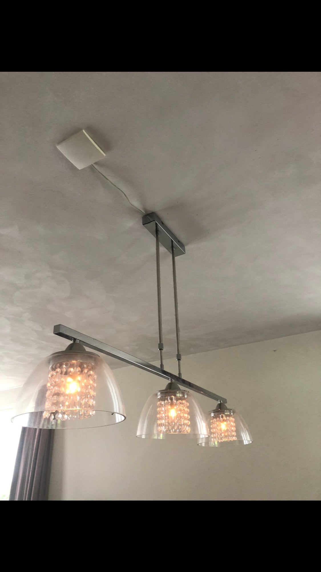 Prachtige plafondlamp met 3 glazen kappen, Ophalen of Verzenden, Zo goed als nieuw, Glas
