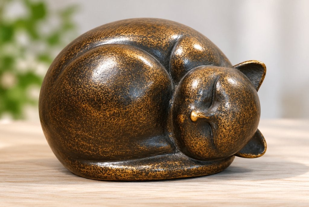 SLAPENDE KAT / POES / BRONZEN URN / brons/ dierenurn asurn