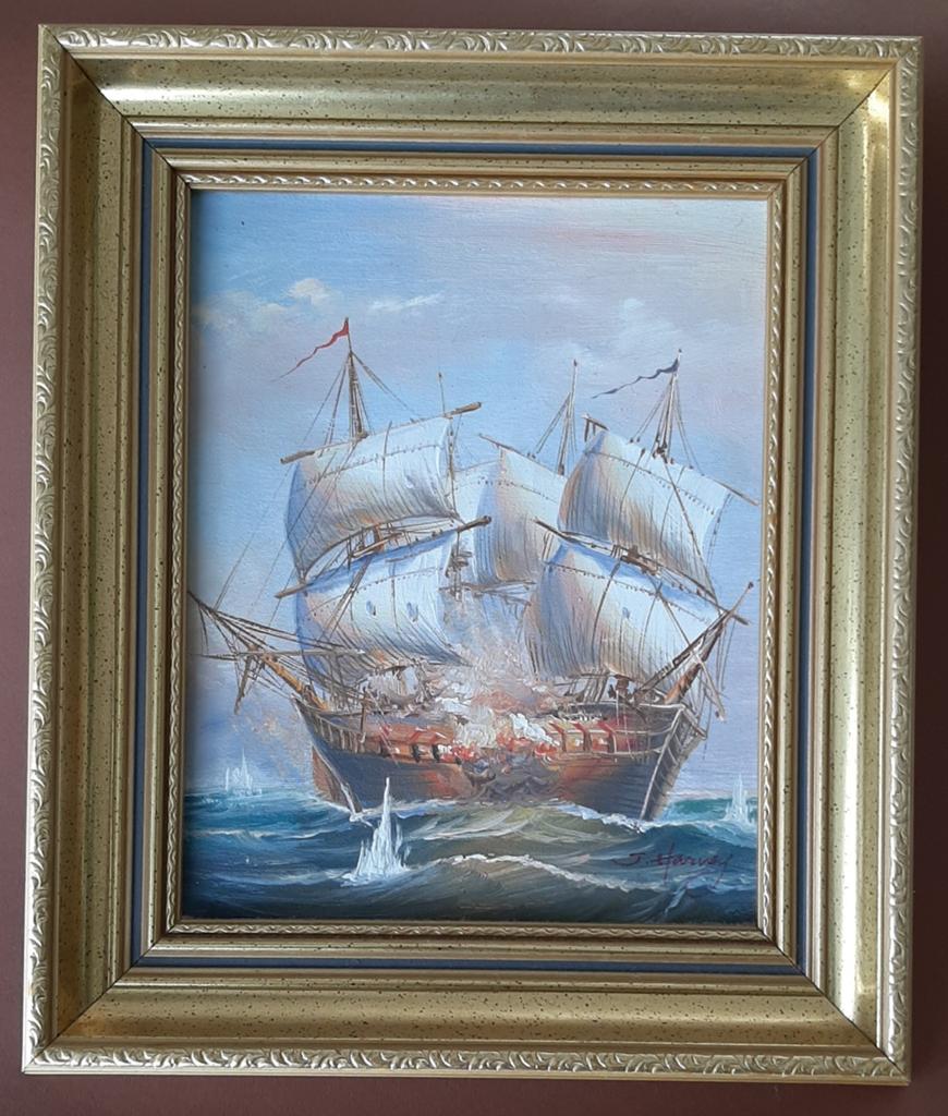 Olieverf Schilderij J. Harvey - Maritieme Scène, Ophalen of Verzenden