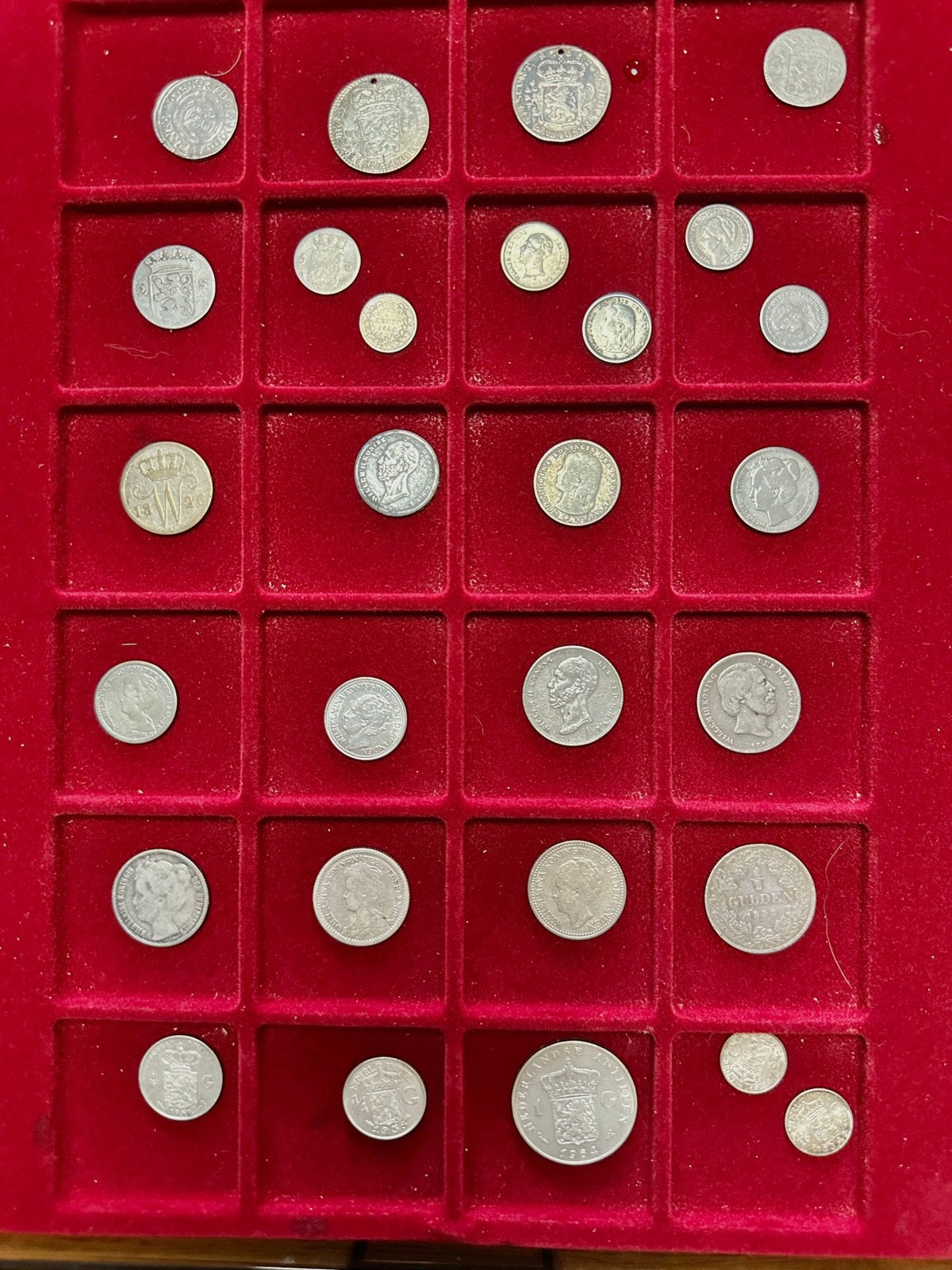Cassette met 28 zilveren munten, ½ gulden, Setje, Zilver, Ophalen of Verzenden