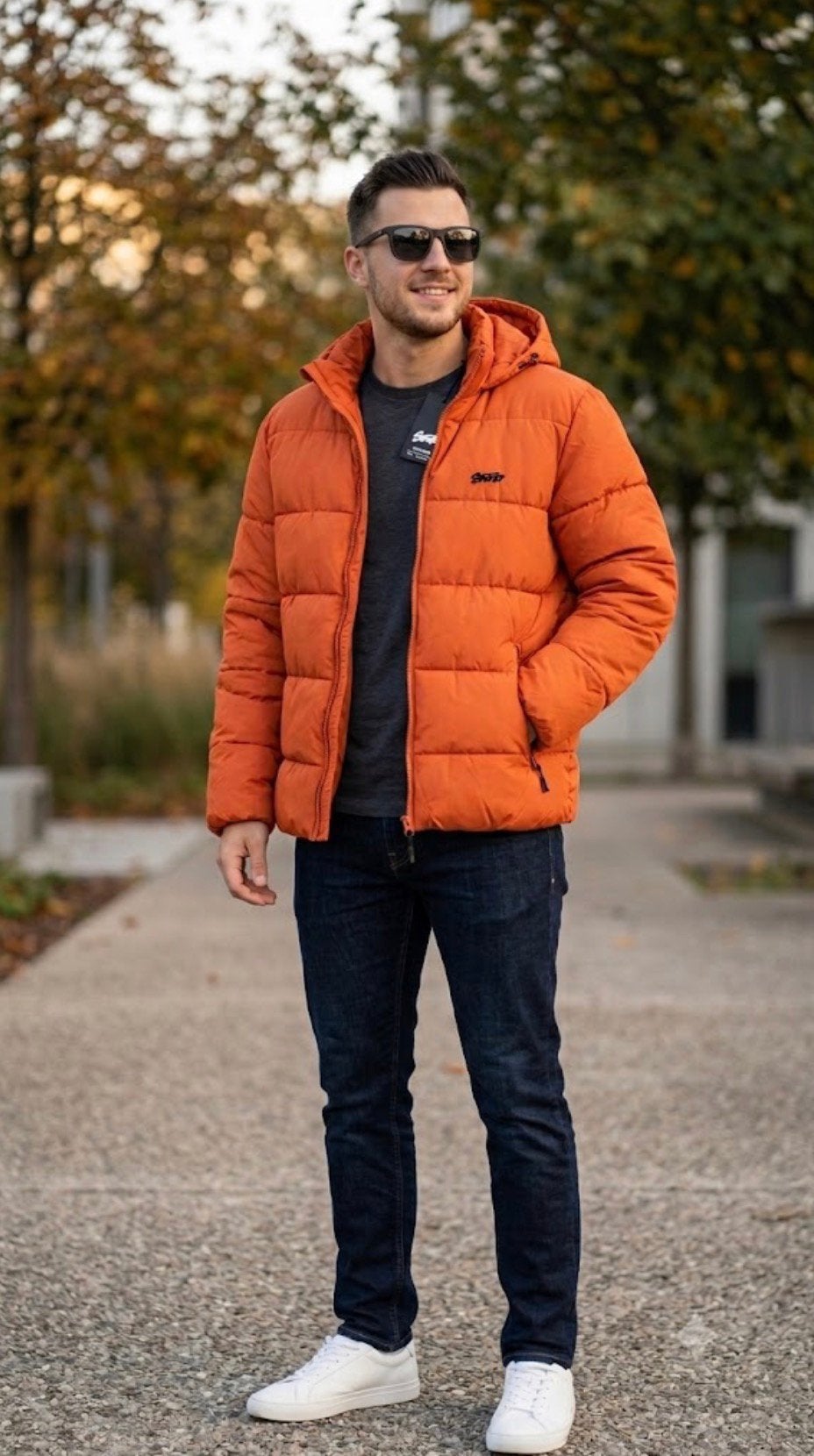 STWD / Pull&Bear Pufferjas Oranje, Kleding | Heren, Jassen | Winter, Ophalen, Zo goed als nieuw, Oranje