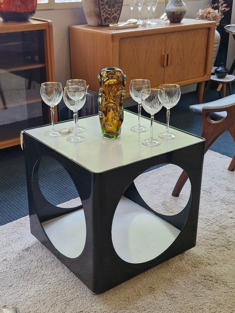 Vintage kubus bar tafel / sidetable op wieltjes 70s, Ophalen, Gebruikt, Staff Leuchten, .