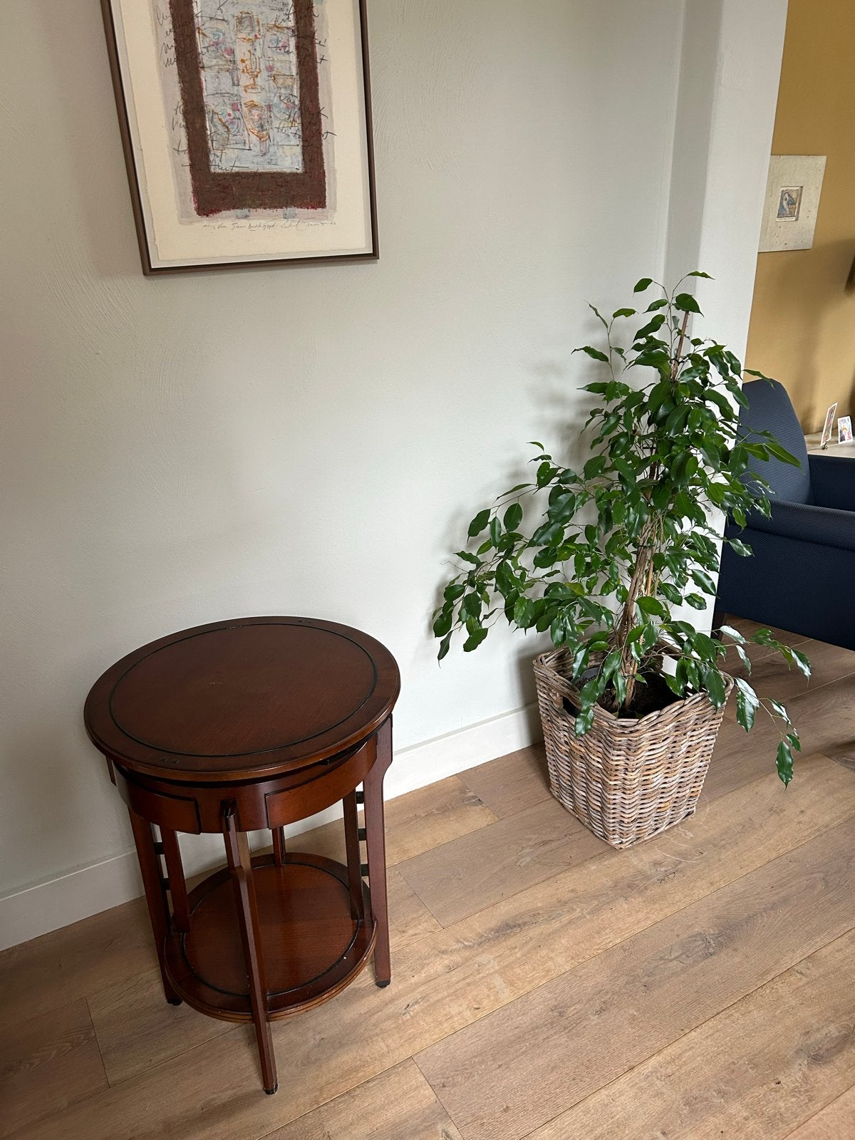 Mooie kersenhouten bijzettafel met uitschuifbaar blad, Minder dan 55 cm, Gebruikt, Rond, Hout
