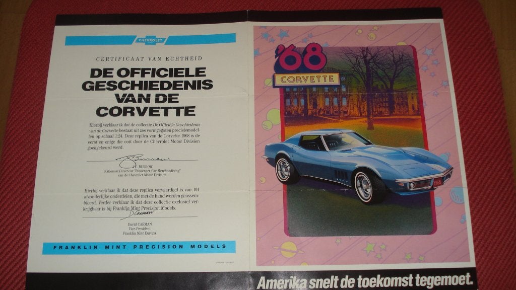 CERTIFICAAT VAN ECHTHEID CHEVROLET '68 CORVETTE, Ophalen of Verzenden, Nieuw, Auto, Overige merken