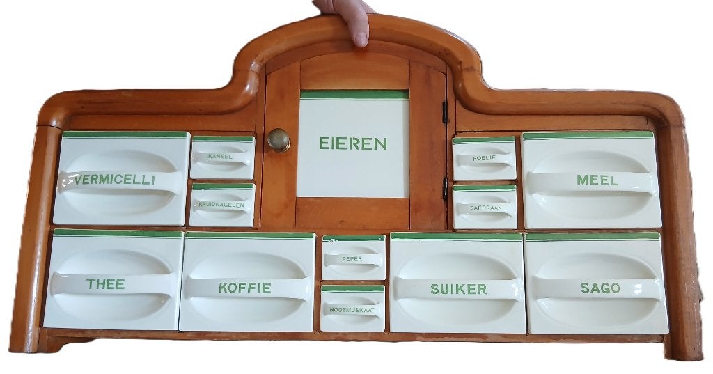 Kruidenkast- specerijen kastje vintage - 1930 - porselein, Ophalen of Verzenden