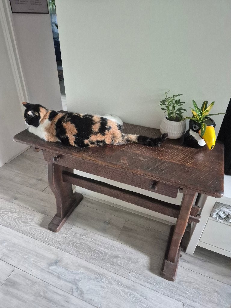 Eiken haltafel / bureau, Huis en Inrichting, Tafels | Sidetables, Ophalen, Arts and Crafts movement, 50 tot 100 cm, Eikenhout