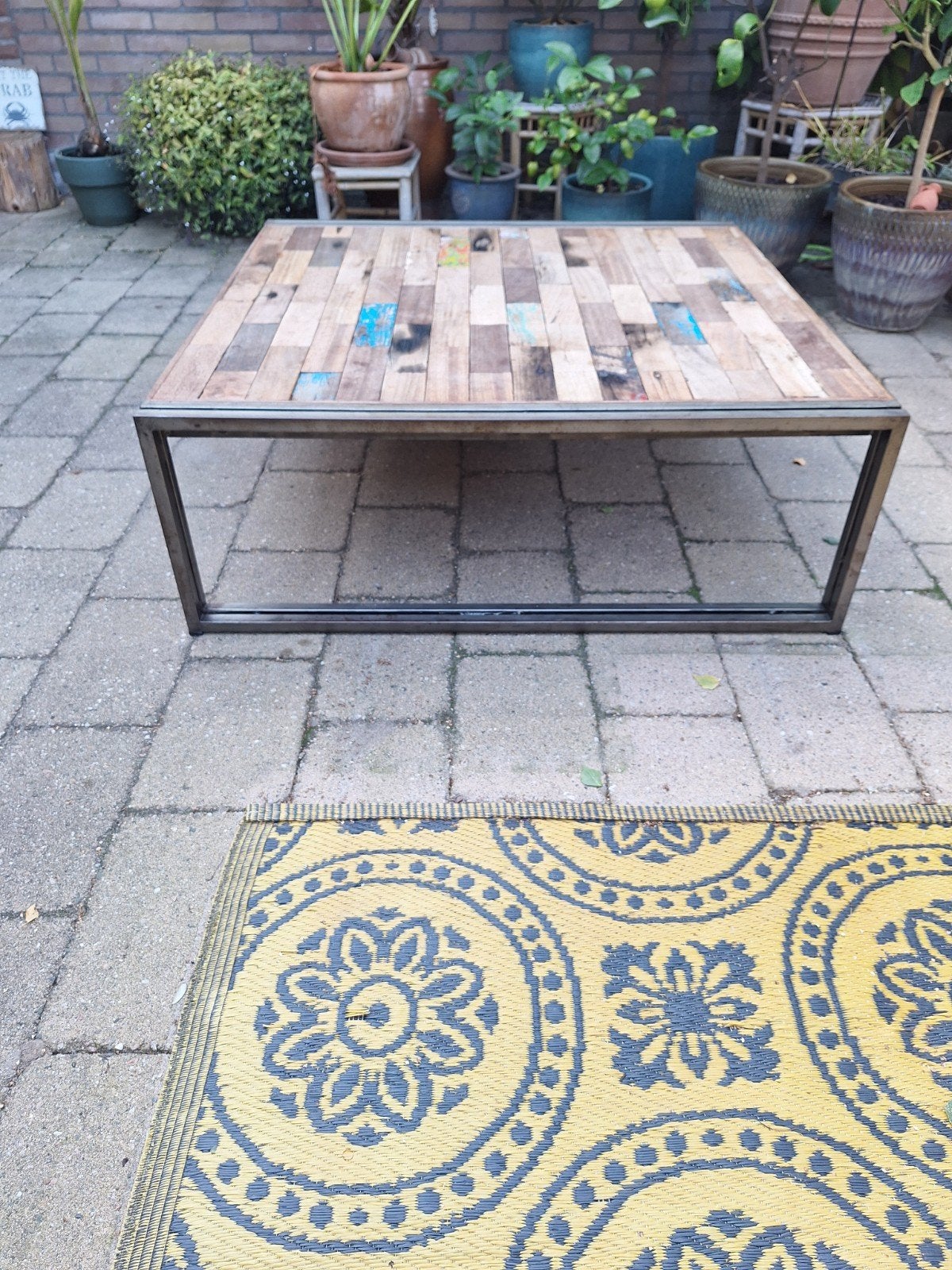 Salontafel industrieel. 1x1 meter., Huis en Inrichting, Tafels | Salontafels, Ophalen, 100 tot 150 cm, 50 tot 100 cm, Zo goed als nieuw