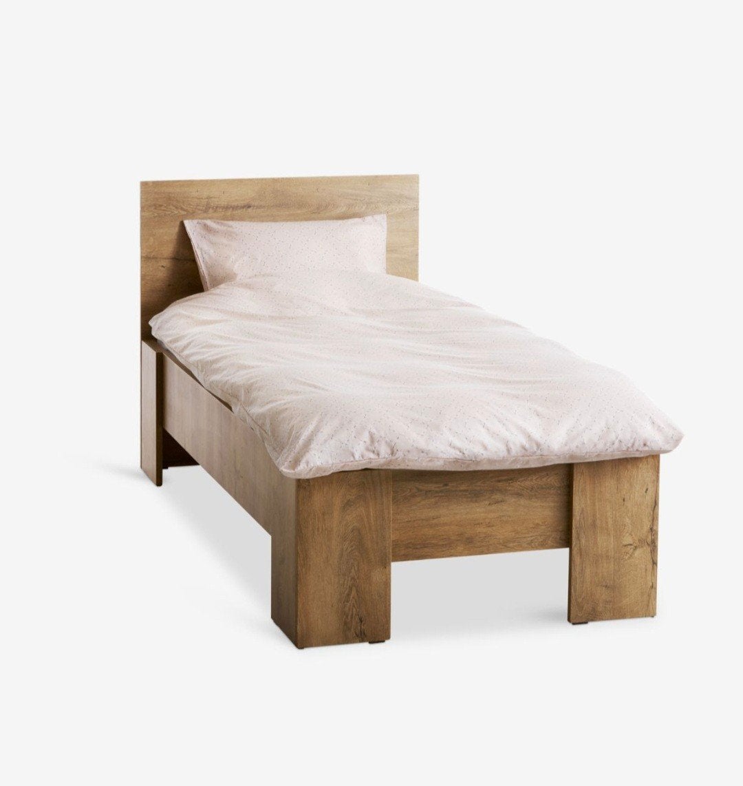 VEDDE Eenpersoonsbedframe 90x200 Wild Donker Eiken, Huis en Inrichting, Ophalen, 90 cm, Eenpersoons, Bruin