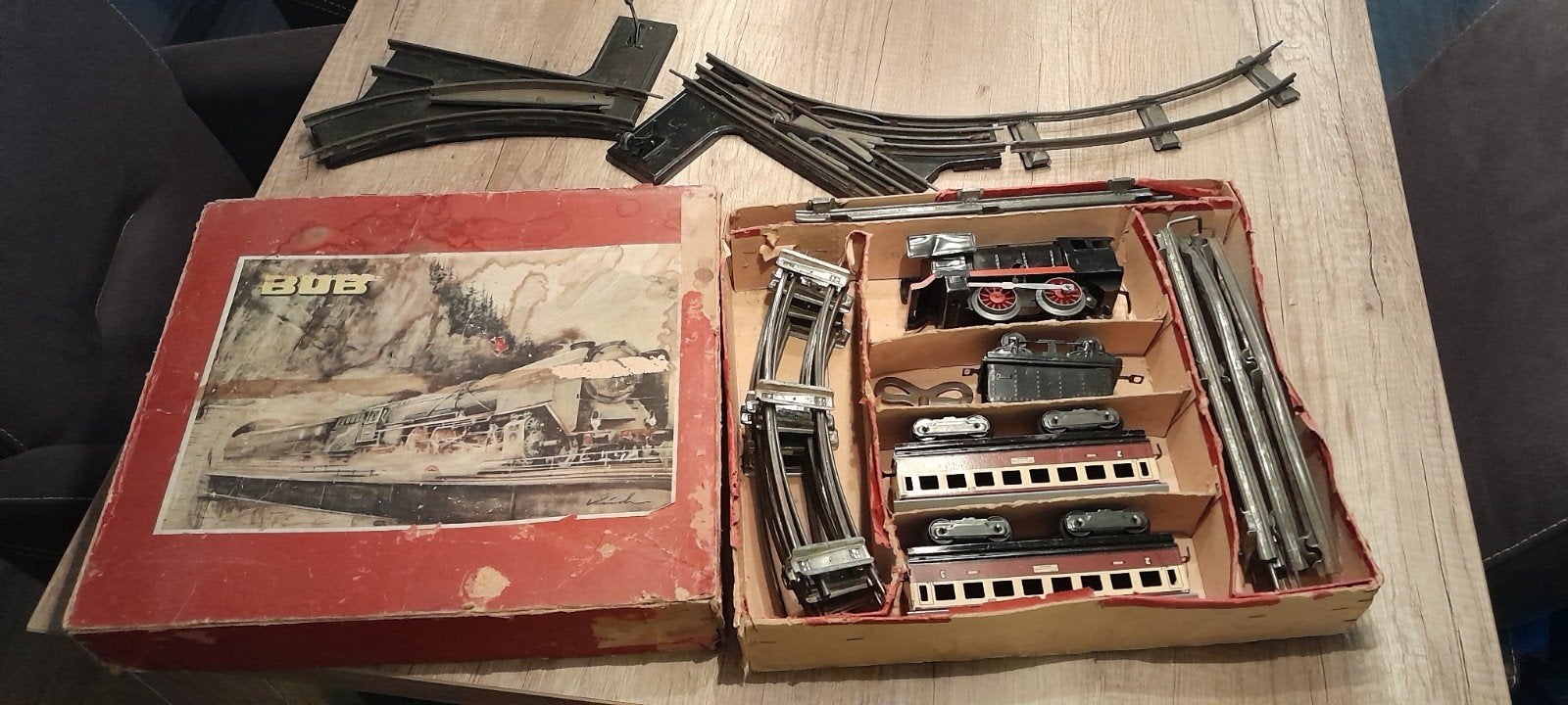 Vintage BUB Treinset uit 1950 met opwindsleutel, Overige merken, Gelijkstroom, Ophalen of Verzenden, Gebruikt