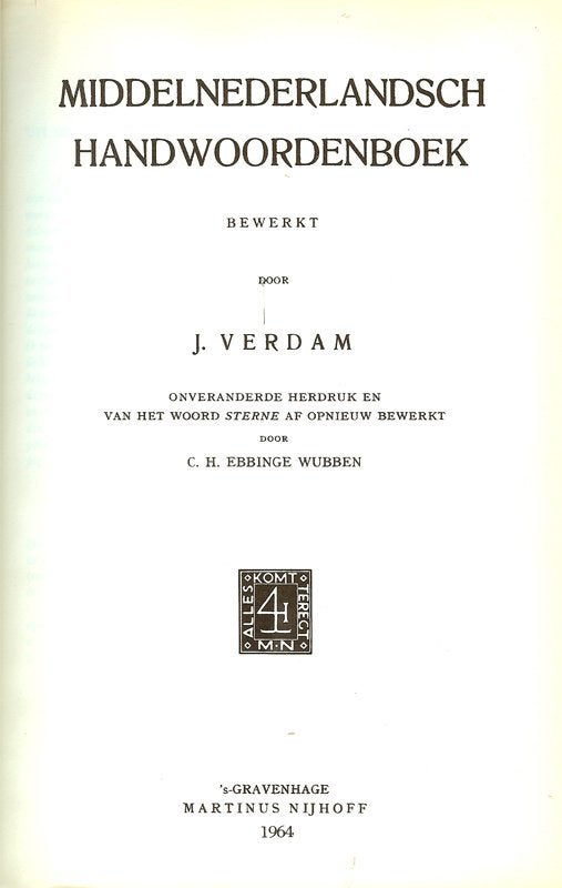 Verdam - Middelnederlandsch handwoordenboek Martinus, Ophalen of Verzenden, Gelezen