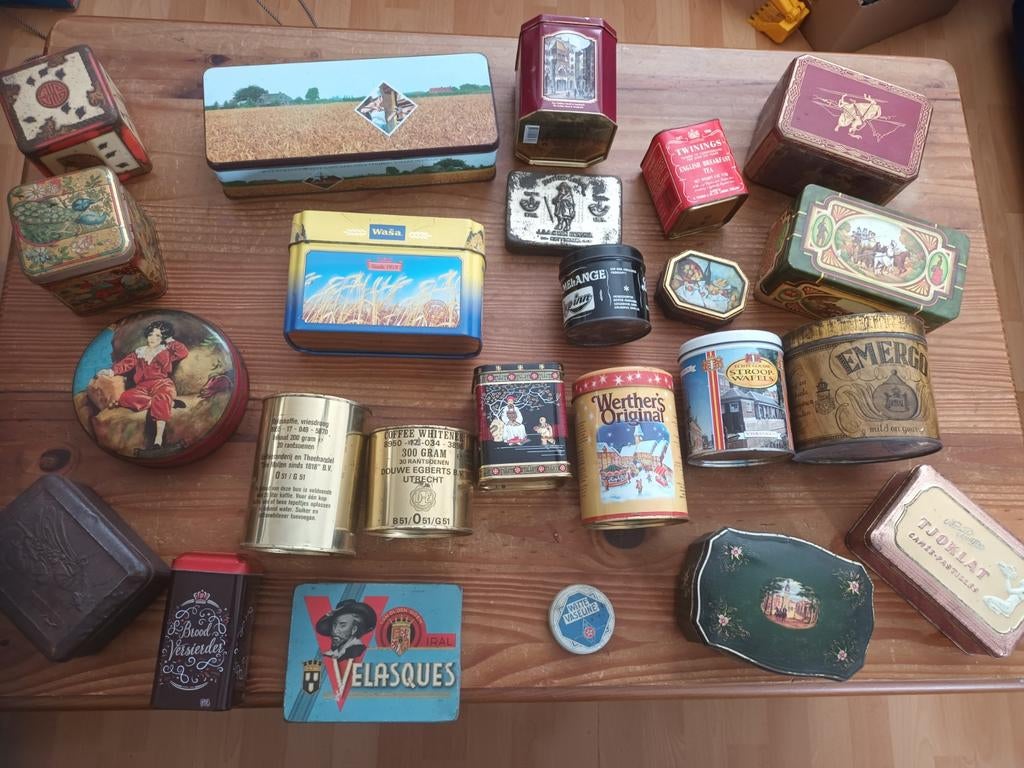 Grote collectie vintage blikken en trommels, Verzamelen, Blikken, Ophalen of Verzenden