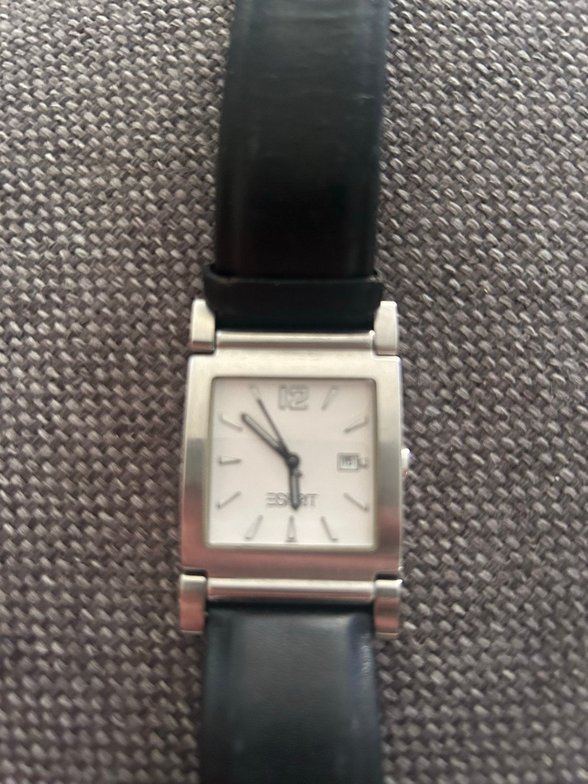 Esprit Horloge met Zwart Leren Bandje, Staal, Ophalen of Verzenden, Leer, Gebruikt