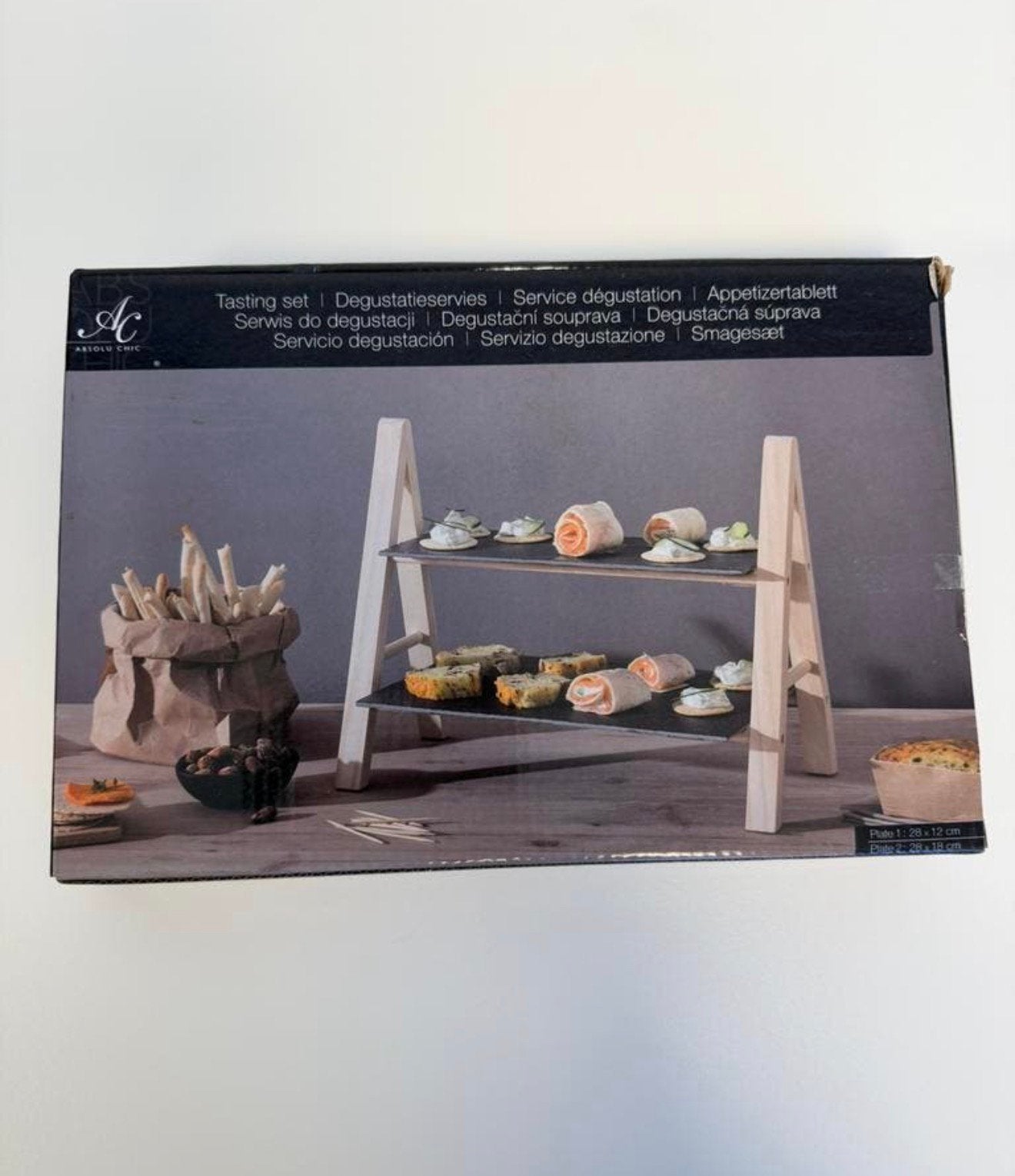 Absolu Chic Serveerset Hout Leisteen Hapjesplank serveer, Huis en Inrichting, Nieuw, Ophalen of Verzenden, H, H