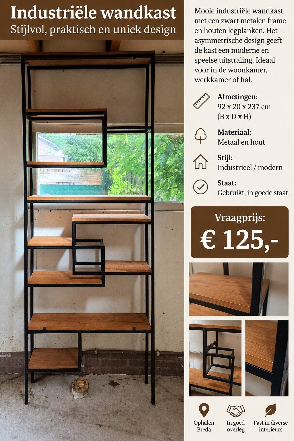 Industriële wandkast - Stijlvol, praktisch en uniek design, Huis en Inrichting, Ophalen, Gebruikt