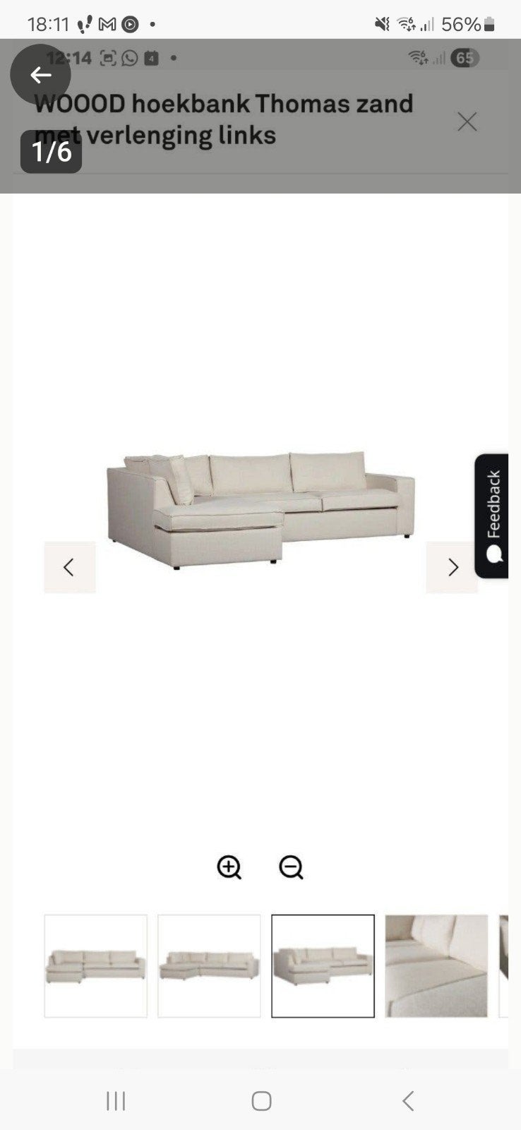 Witte WOOOD hoekbank Thomas zand met verlenging links, Huis en Inrichting, Modern, Scandinavisch, 300 cm of meer, Ophalen of Verzenden