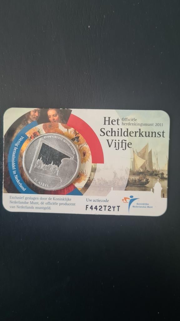 Het Officiële Herdenkingsmunt 2011 Schilderkunst Vijfje, Ophalen of Verzenden, Koningin Beatrix, Euro's, Losse munt