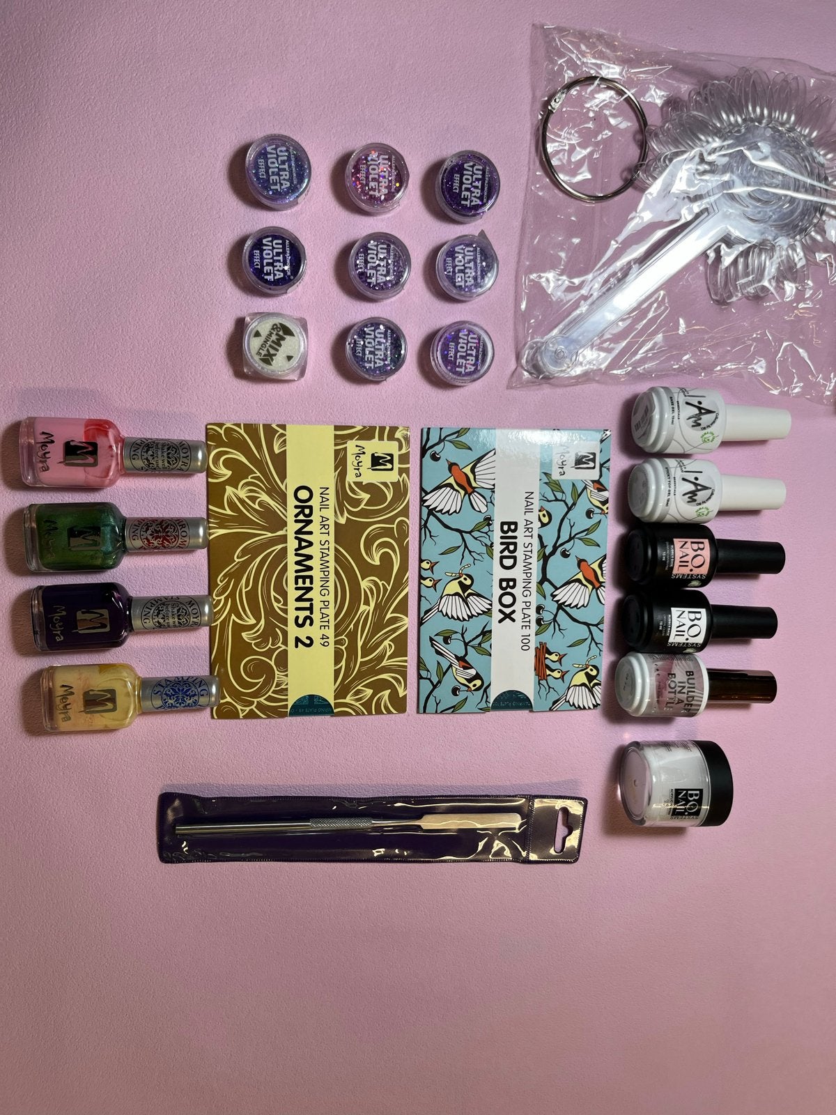Grote set nagelproducten: lakken, poeders, stempels, tools, Ophalen of Verzenden, Gebruikt, Gehele gezicht, Verzorging
