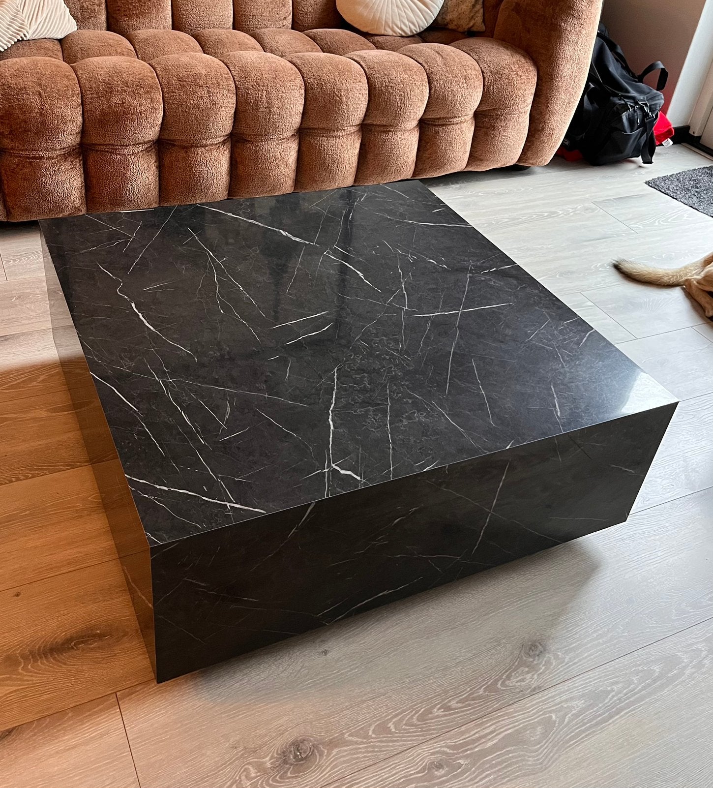 Prachtige marmerlook salontafel, Ophalen, Overige materialen, Gebruikt, 50 tot 100 cm