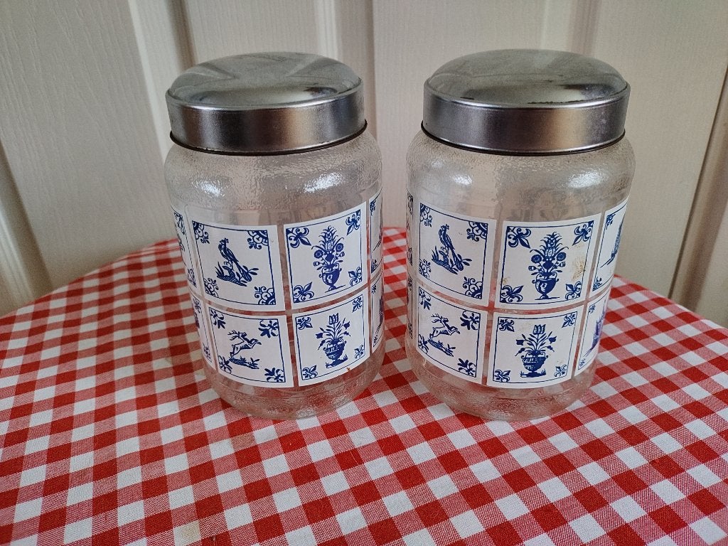 Vintage glazen potten Nescafé met schroefdeksel, Ophalen of Verzenden, Gebruikt, Glas, Pot, Bus of Blik