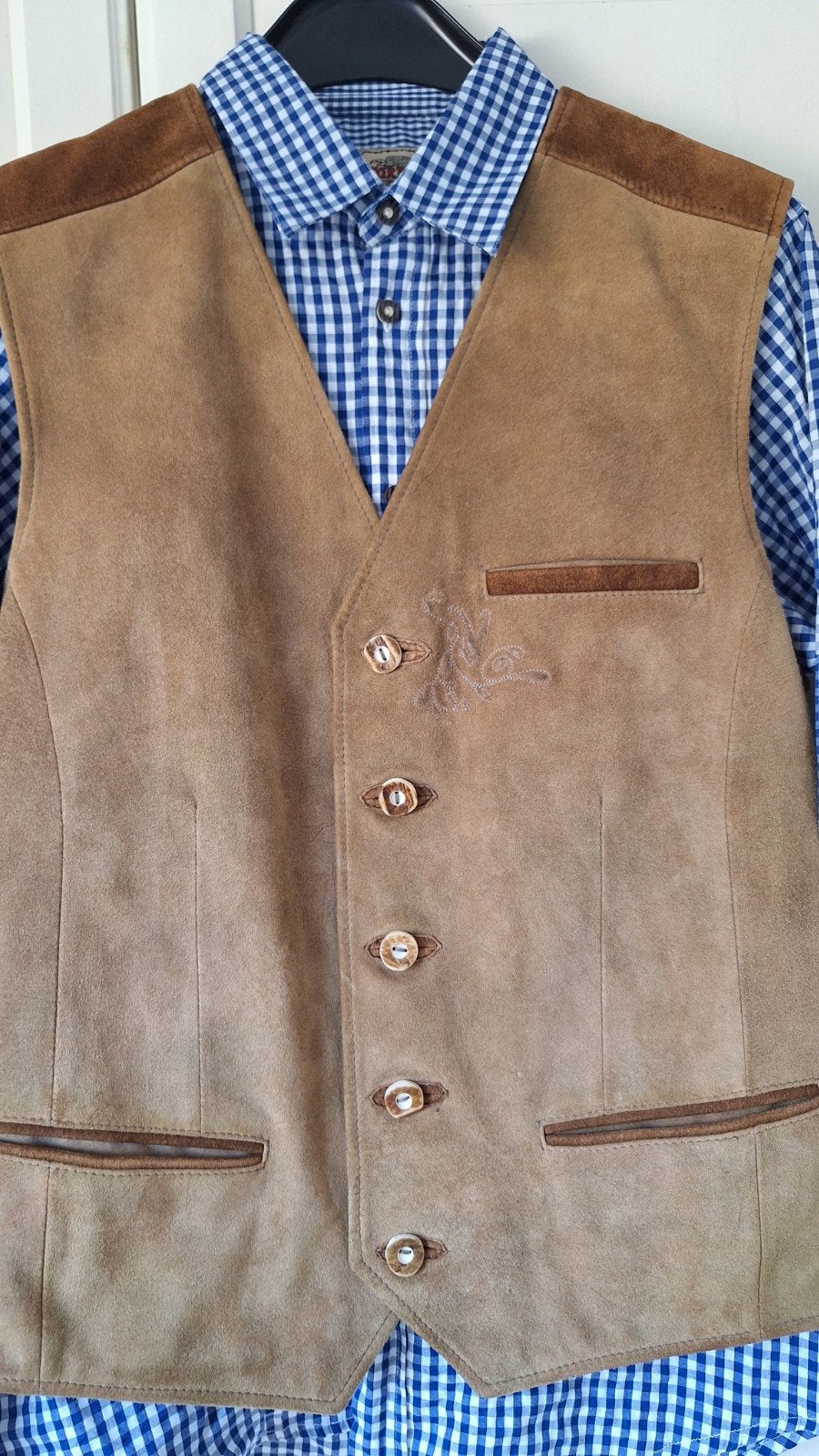 Trachten gilet geitenleer 50 overhemd oktoberfeest, Ophalen of Verzenden, Gedragen, Maat 48/50 (M), Spieth & Wensky