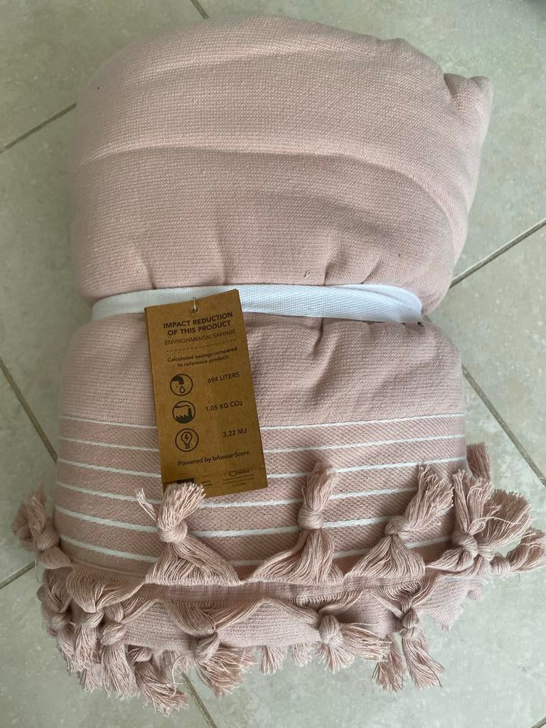 Roze hamam handdoek met franjes, Ophalen of Verzenden, Nieuw, Roze, Handdoek