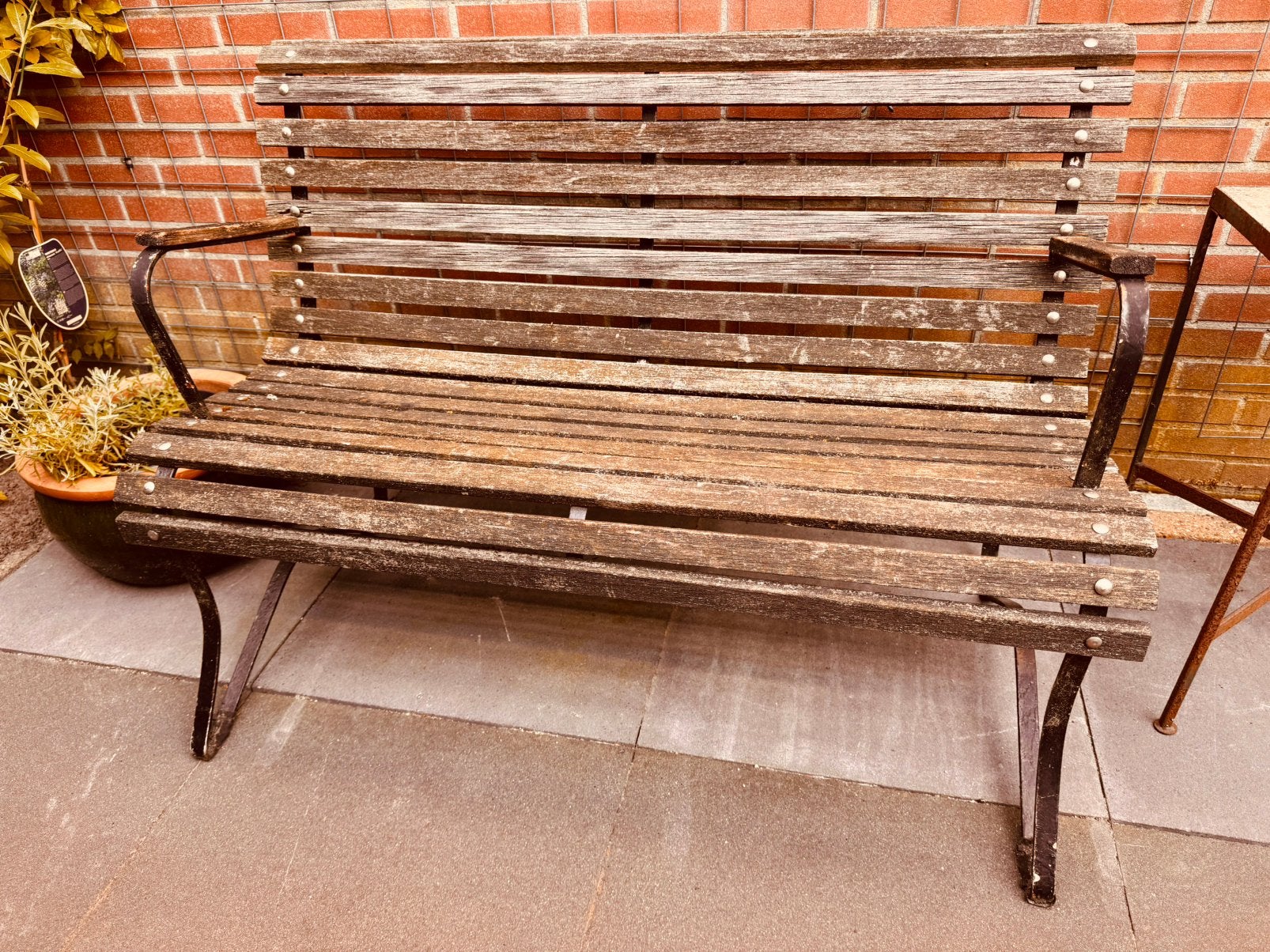 Brocante tuinbankje, Tuin en Terras, Ophalen, Gebruikt, Hout