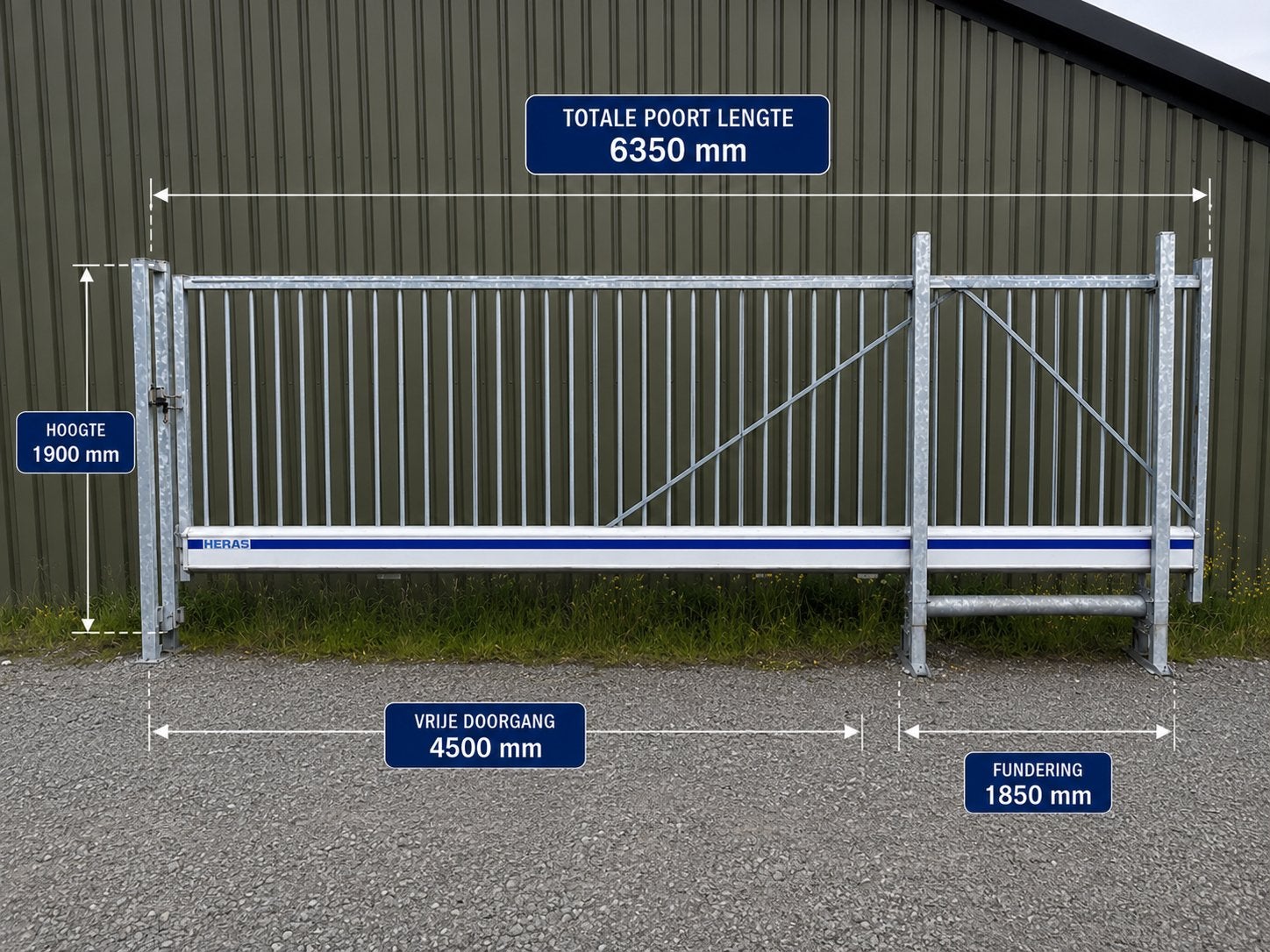 HERAS aluminium vrijdragende schuifpoort lengte 6,35 m, Tuin en Terras, Ophalen, Zo goed als nieuw, IJzer, Tuinhek