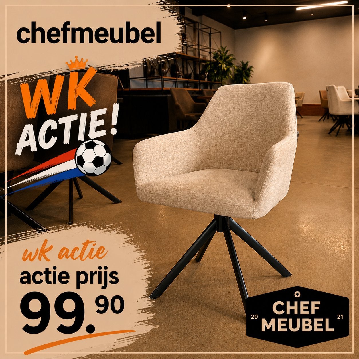WK ACTIE ISCO EETSTOEL  BY Chefmeubel, Ophalen, Overige kleuren, Nieuw, Stof