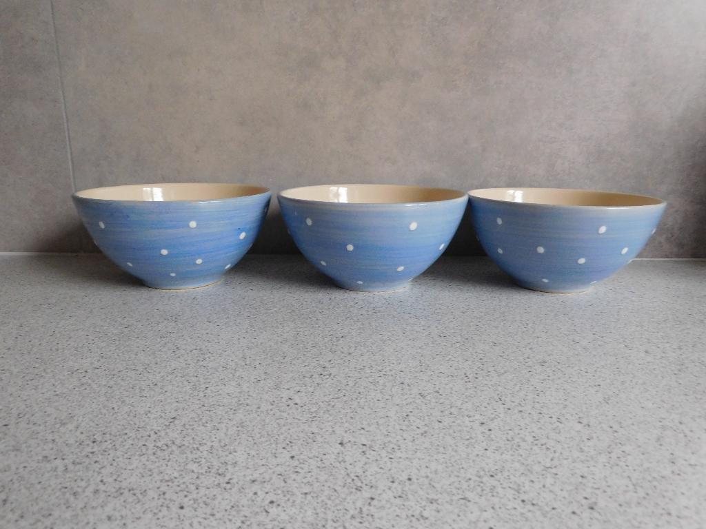 3x Kom 14,5 cm. Blauw Witte Stippen, Gebruikt, Ophalen of Verzenden, Kom(men), Overige stijlen