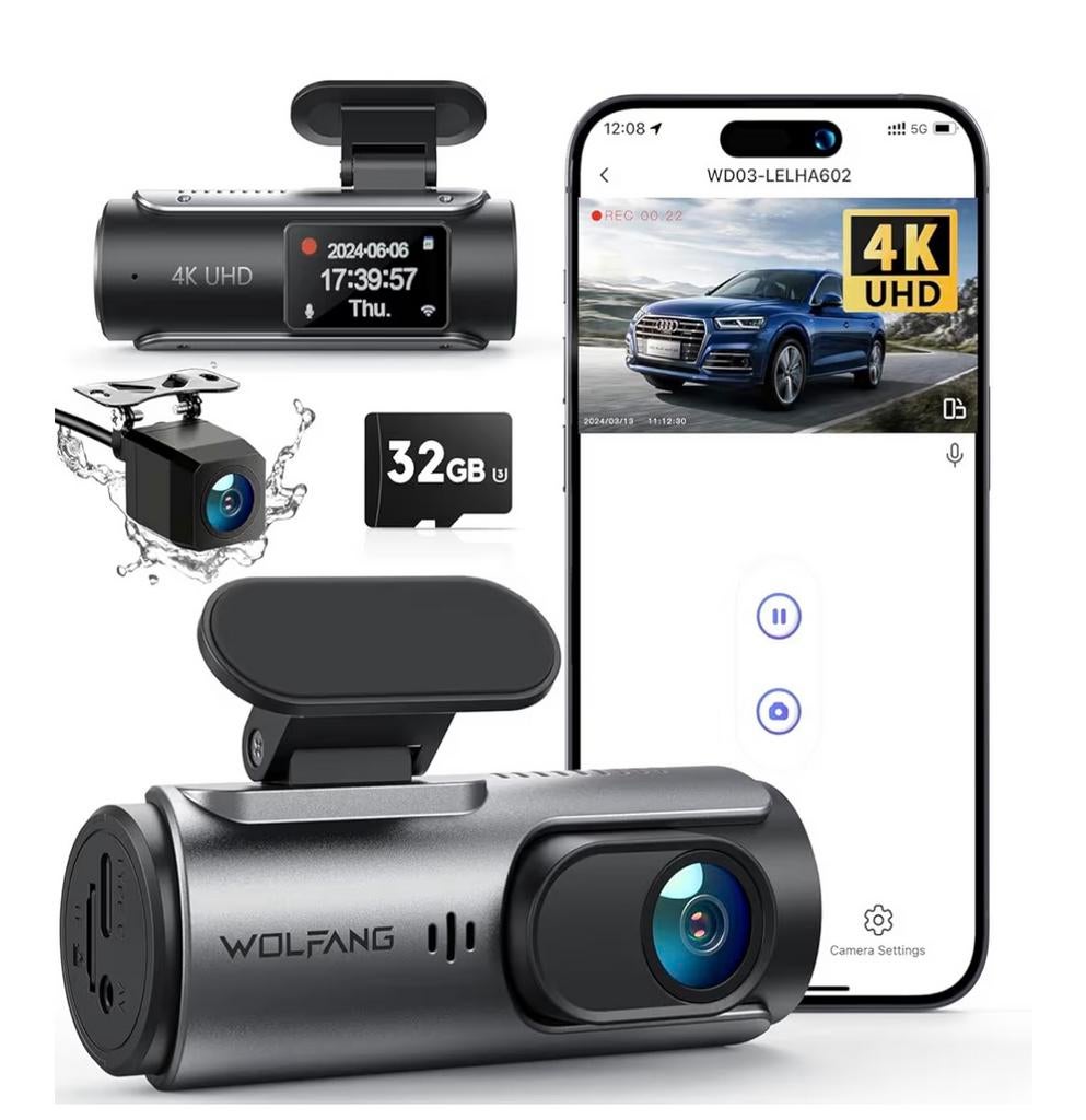 Wolfang 4K dashcam voor en achter, Ophalen of Verzenden, Nieuw