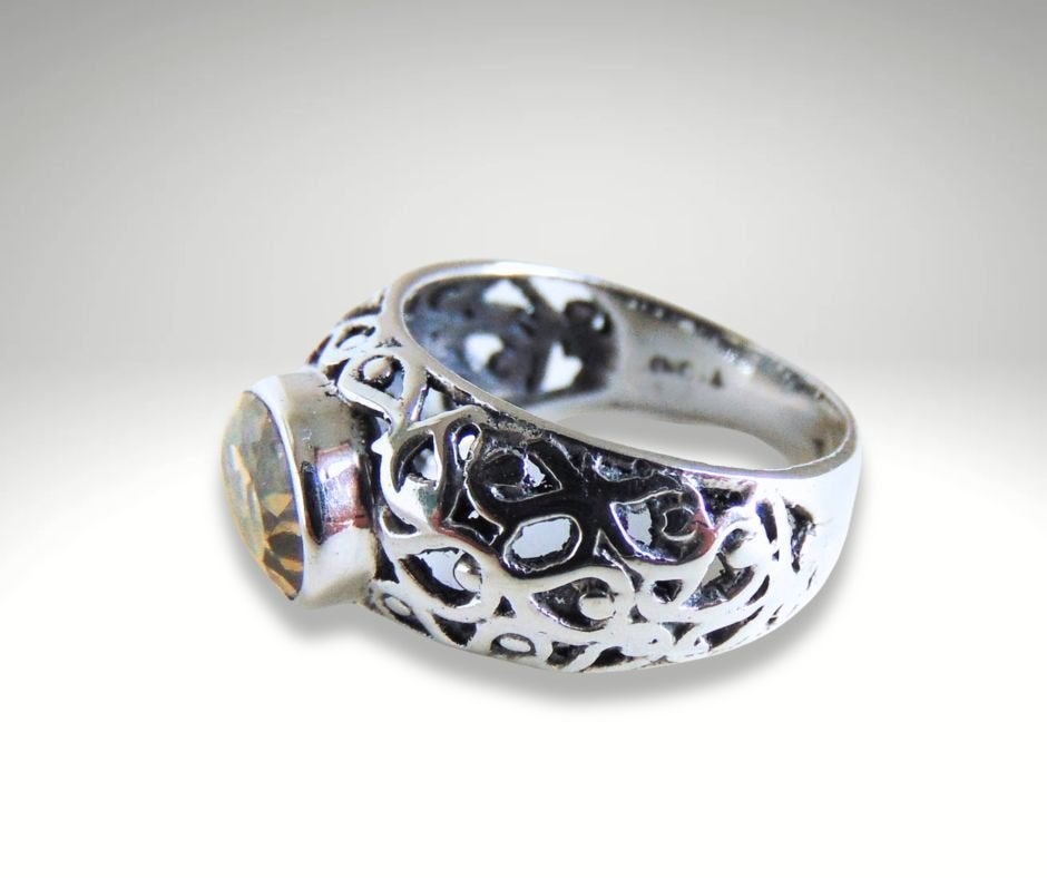 Mooie NIEUWE 925 zilver citrien FILIGRAAN ring M17/17,5!, Verzenden, Nieuw, X, Dame of Heer