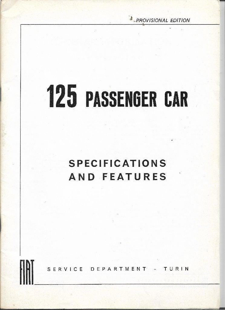 FIAT 125 Passenger Car, Specifications and Features, 1979, Ophalen of Verzenden, Zo goed als nieuw, Overige merken, Fiat