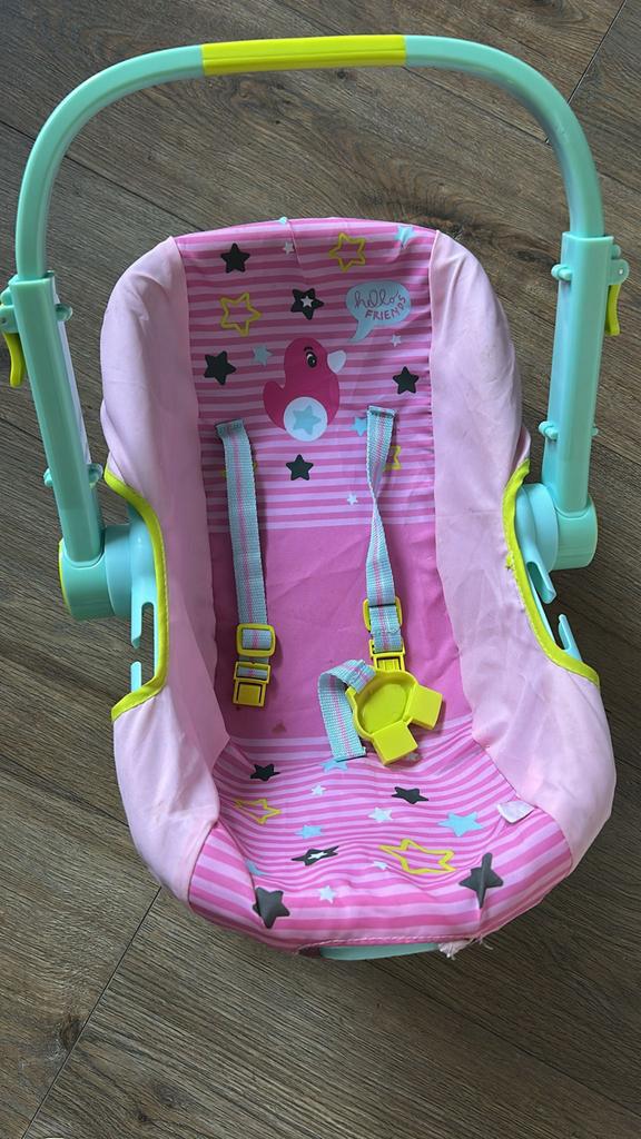 Poppen autostoel roze met sterren, Kinderen en Baby's, Speelgoed | Poppen, Ophalen of Verzenden, Gebruikt, Overige typen