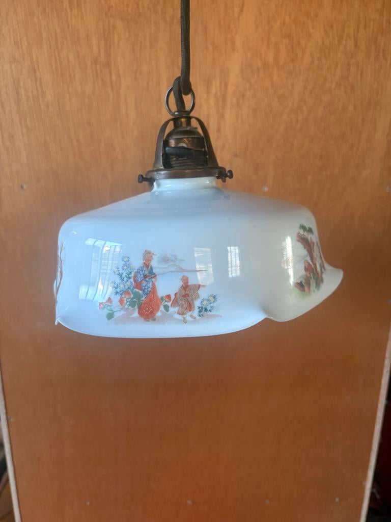 Antieke Art Deco Hanglamp met Oosters Tafereel, Antiek en Kunst, Antiek | Lampen, Ophalen of Verzenden