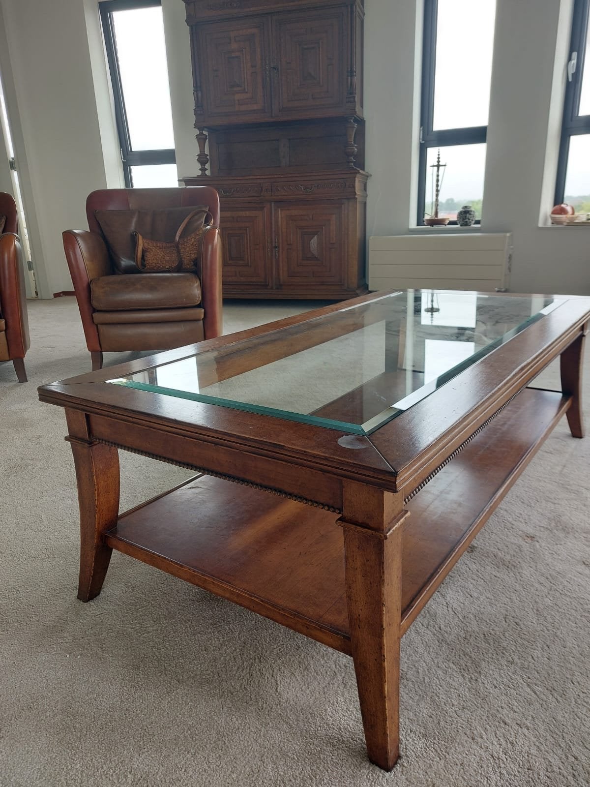 Salontafel met facet geslepen glasplaat - 140x70x45cm, Huis en Inrichting, Ophalen, Gebruikt, 100 tot 150 cm, 50 tot 100 cm