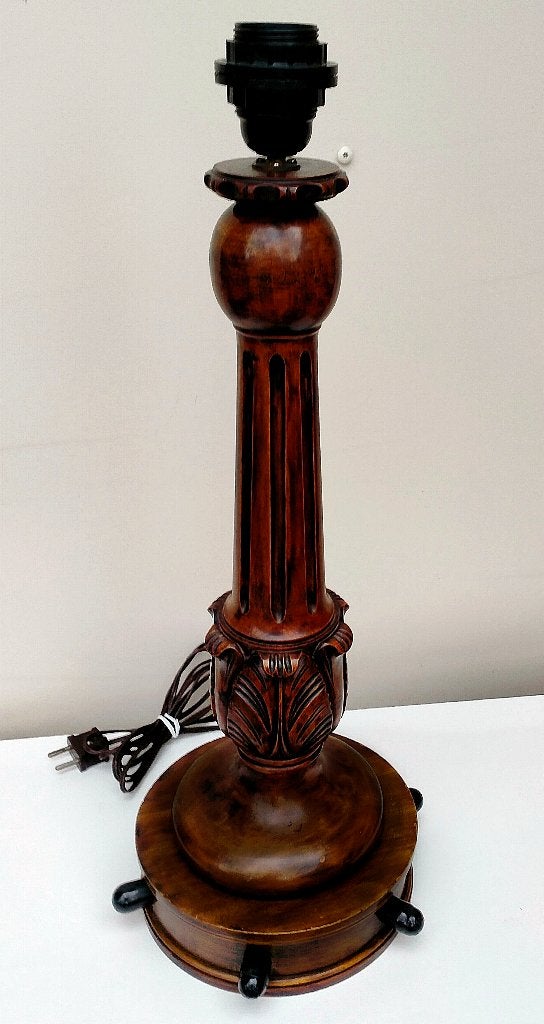 Antiek Jugendstil Houten Lamp Schemerlamp Tafellamp - 56,5CM, 50 tot 75 cm, Ophalen of Verzenden, Zo goed als nieuw, Antiek / Arts & Crafts / Jugendstil