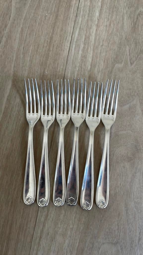 Verzilverde dessertvorken Christofle Coquille / vendome, Ophalen of Verzenden, Zo goed als nieuw, Zilver