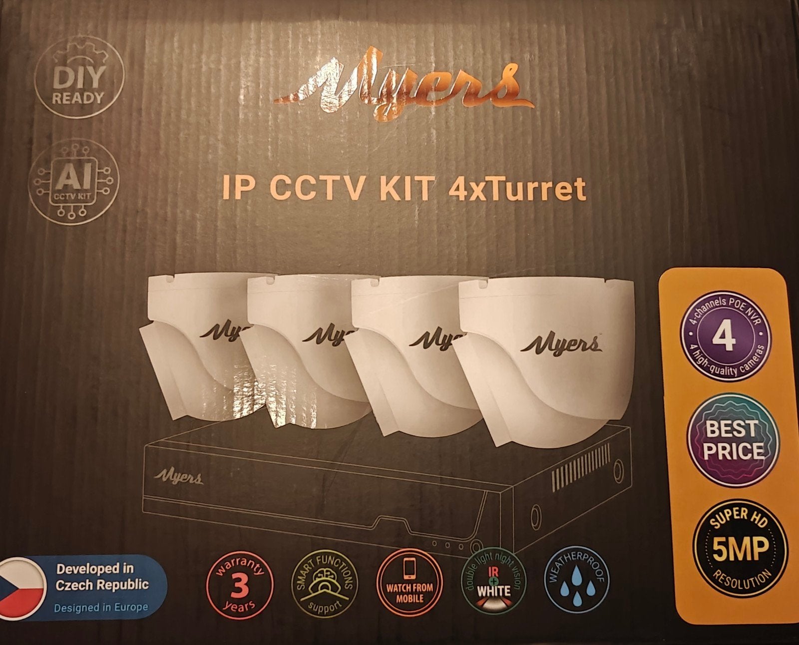 Myers 4CH IP CCTV KIT 5MP 4xTurret Set Nieuw!, Ophalen of Verzenden, Nieuw, Buitencamera