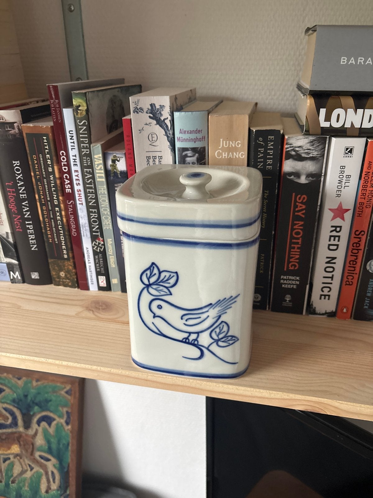 Vintage Viannocerâmica voorraadpot met vogeldecor, Ophalen of Verzenden
