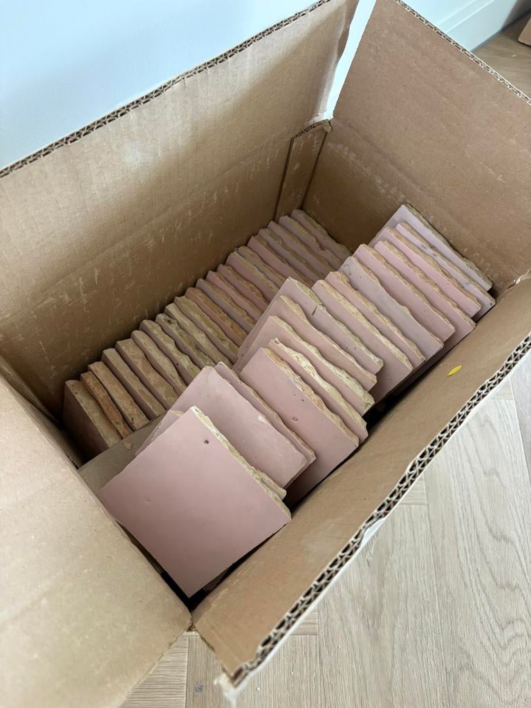 Pastel roze zellige tegels, Ophalen, Minder dan 20 cm, Zo goed als nieuw, Minder dan 5 m²