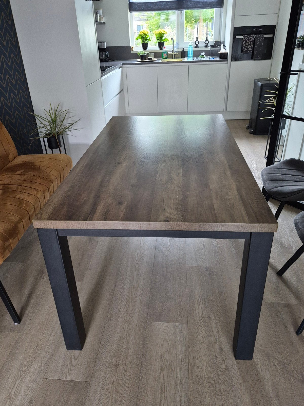 Eettafel merk De Bommel 160 x 90 cm + zwarte poten, Ophalen, Gebruikt, 50 tot 100 cm, 150 tot 200 cm