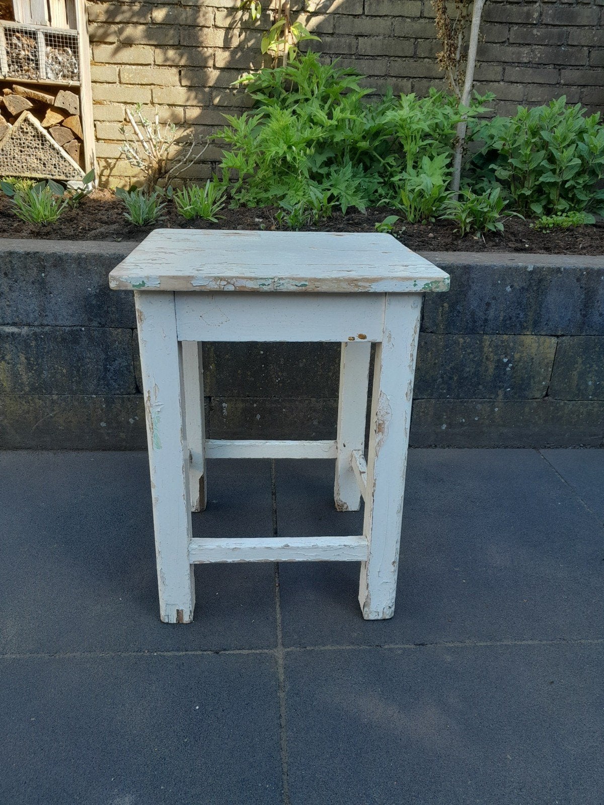 Vintage houten krukje - Brocante wit, Antiek en Kunst, Ophalen of Verzenden
